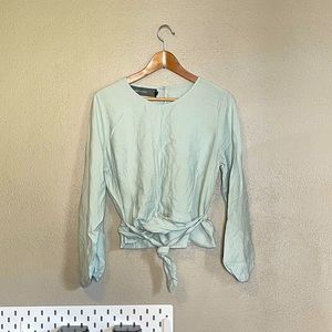 Code x Mode Light Blue Long Sleeve Tie Wrap Top L